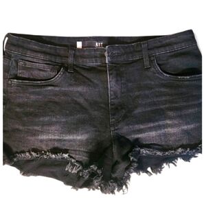 Kut from the Kloth Black Jean Shorts Distressed Frayed Hem